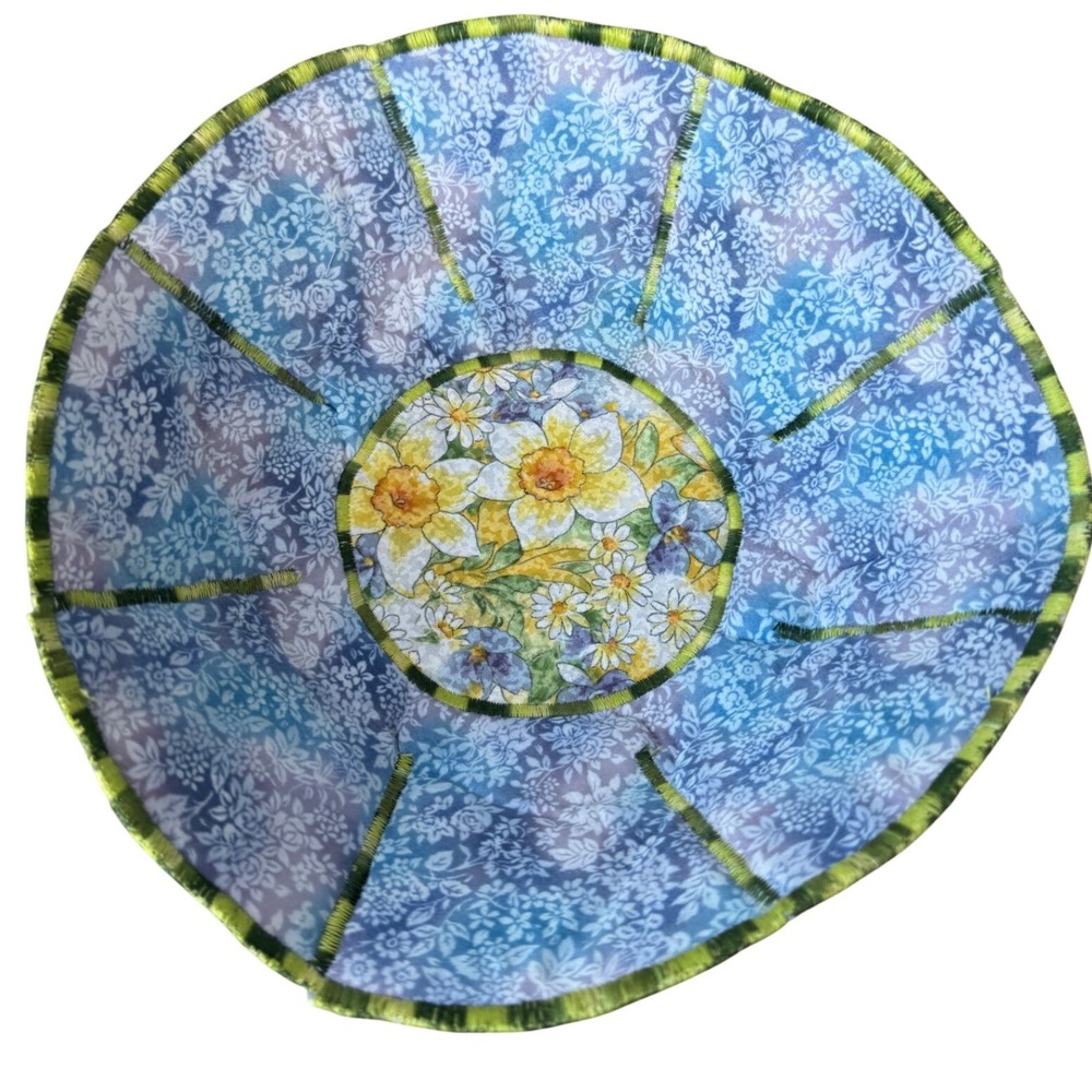 Handmade Fabric Yarn Bowl Floral Quilted Cotton Decorative Basket Blue Spring‎